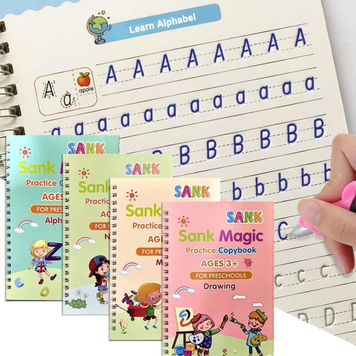 Sank Magic Practice Copybook Set – 4 Books + 10 Refills with Pen for Kids