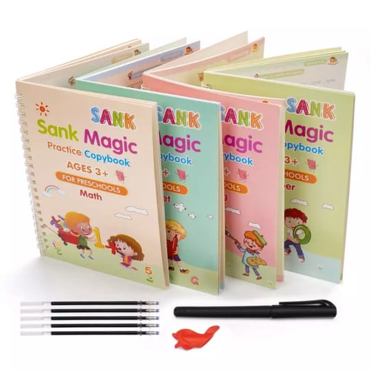 Sank Magic Practice Copybook Set – 4 Books + 10 Refills with Pen for Kids
