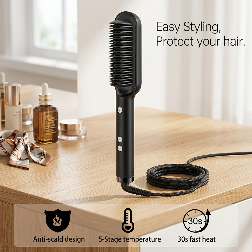 Professional Hair Straightener Brush – Anti-Scald Comb