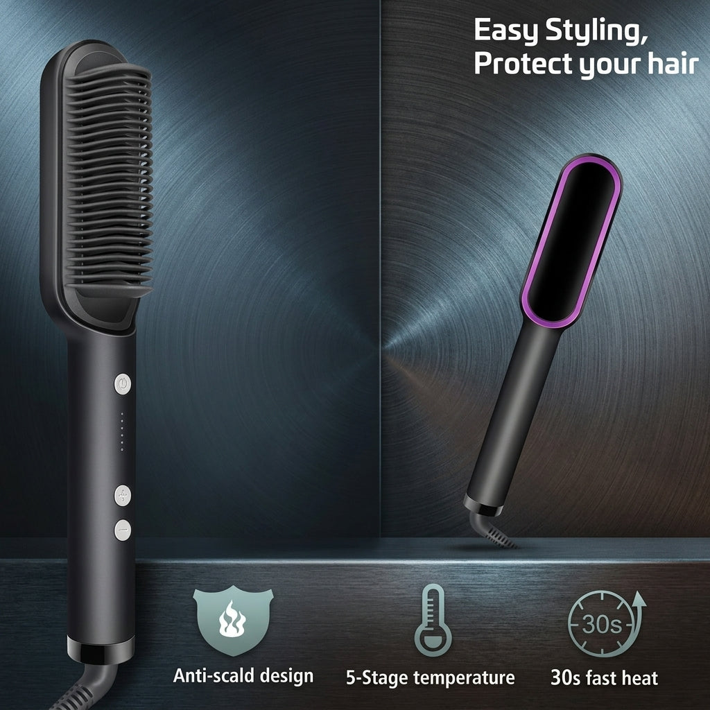 Professional Hair Straightener Brush – Anti-Scald Comb