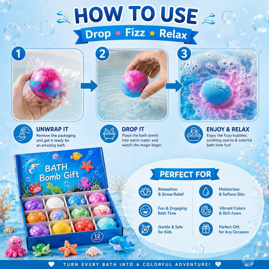 1 pcs Bath Bombs for Kids Gift Set, Colorful Bath Bomb