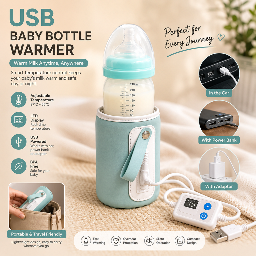 USB Baby Bottle Warmer with Adjustable Temperature Display – Portable