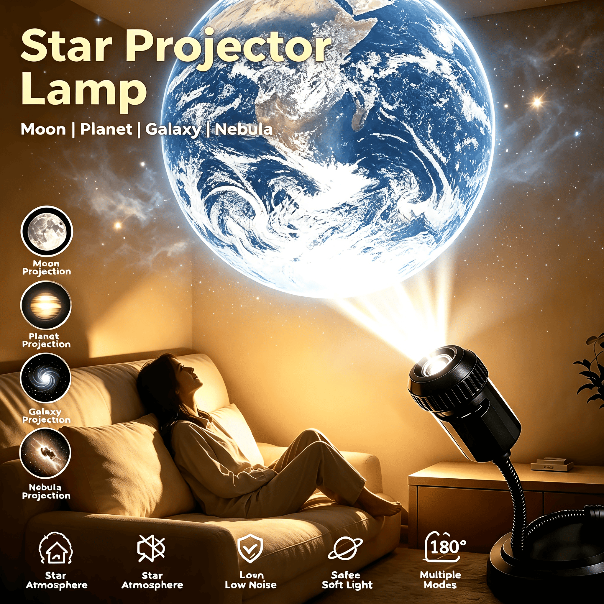 USB Ceiling Moon Earth Projection Atmosphere Light - 3