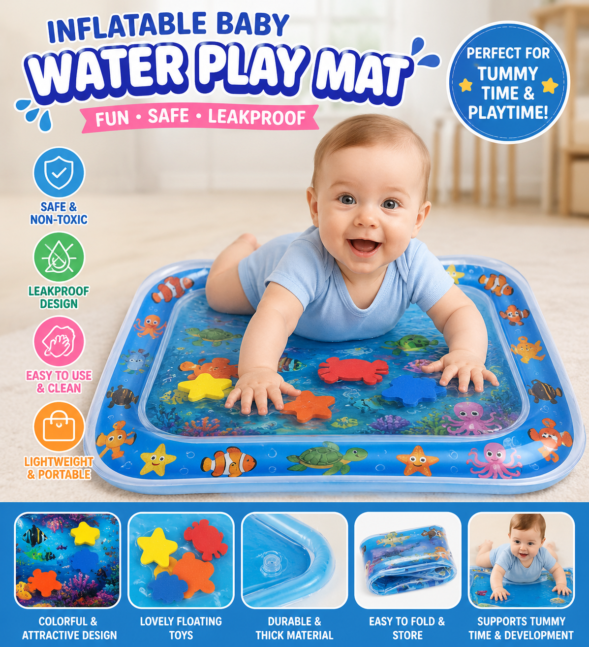 Inflatable Baby Play Mat Water Play Mat For Kids Leakproof Baby