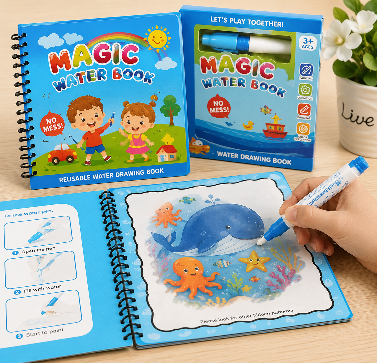 Magic Water Drawing Book for Kids – Reusable Mess-Free coloring